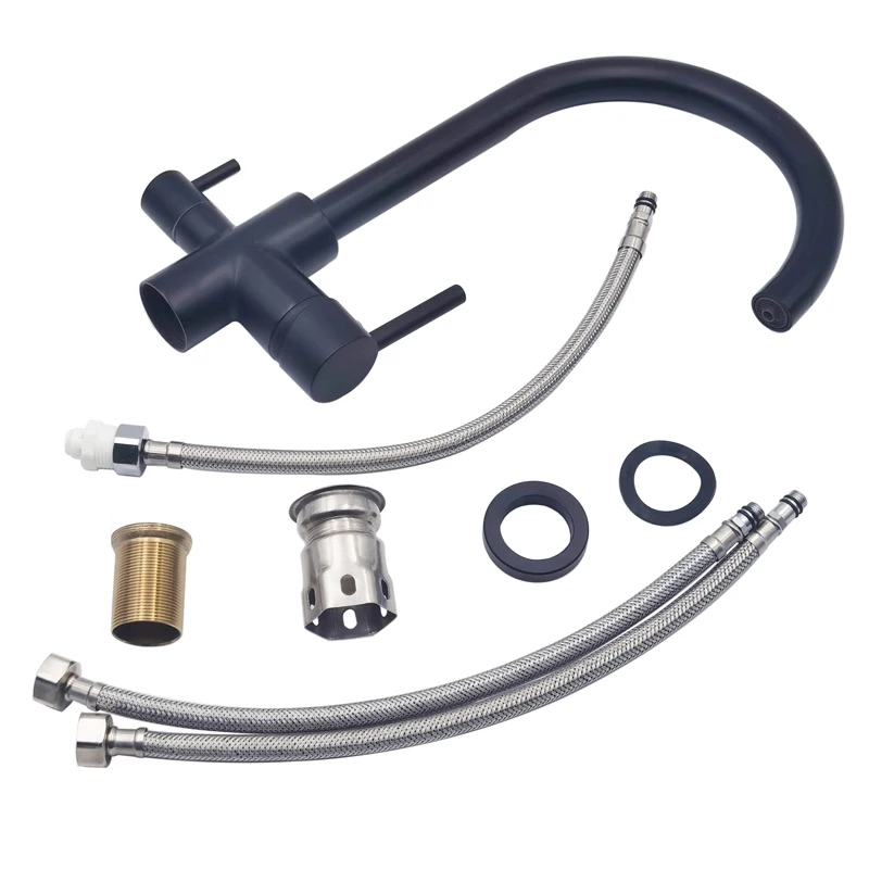 Single Hole Black Hot and cold Pure Water Sinks Deck Mounted Mixer 3 way Drinking Water Kitchen Faucet 1615 SDB