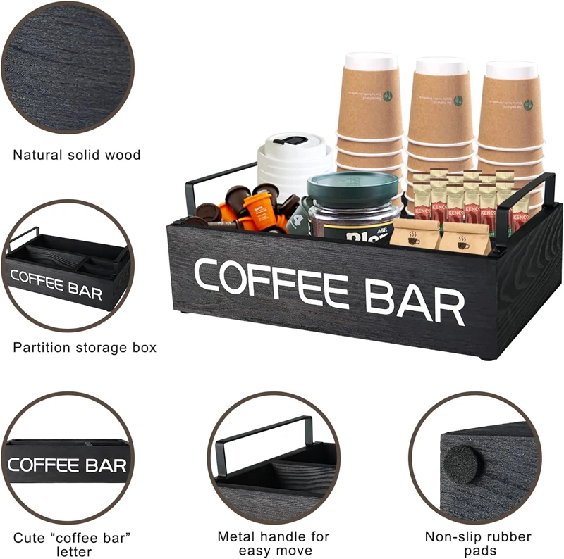 Coffee Station Organizer for Countertop Coffee Bar Accessories Organizer Farmhouse Coffee Caddy for Storage