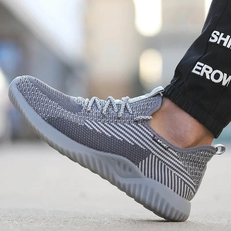 Summer Unisex Breathable Flying Woven comfortable men shoes Lightweight Non-slip Steel Toe Industrial Work Men Safety Shoes