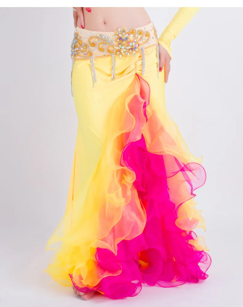 New ruffle Oriental belly dance sexy split mermaid tail Performance long skirt