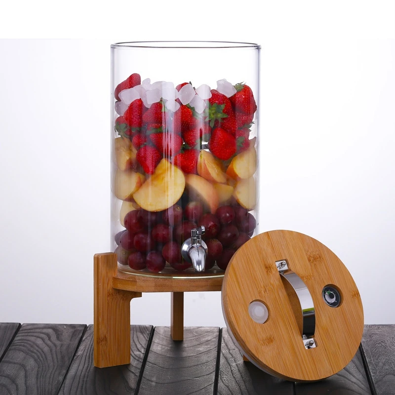 High borosilicate large glass fermentation tank with faucet and bamboo base