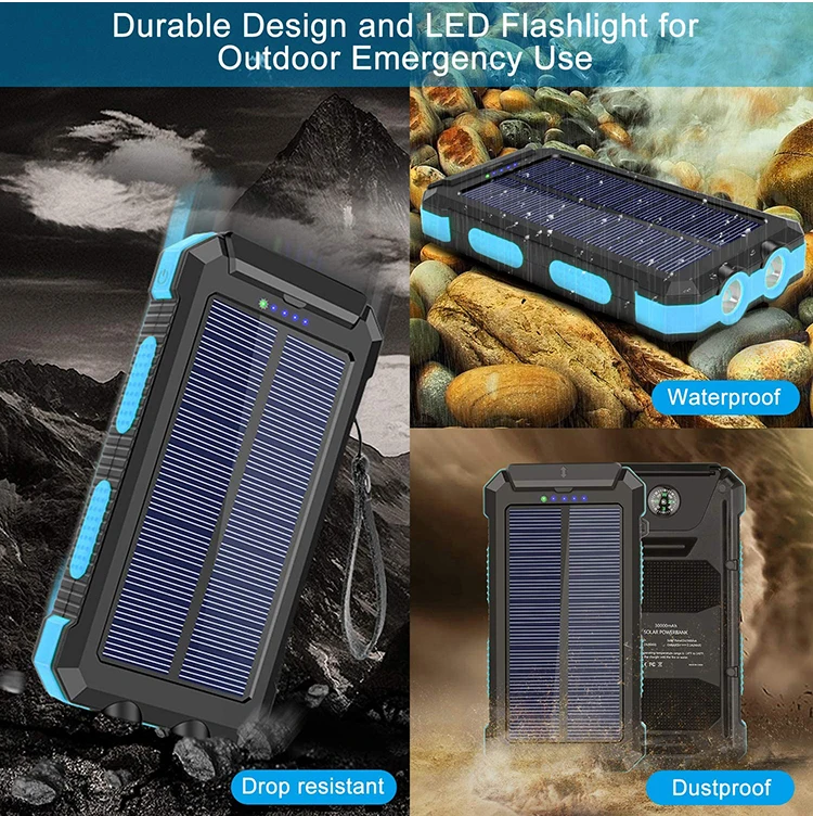 
Wholesale 30000mah Waterproof Dual USB Solar Power Panel Cell Phone Charger Solar Power Mobile Battery Charger Solar Power Bank 