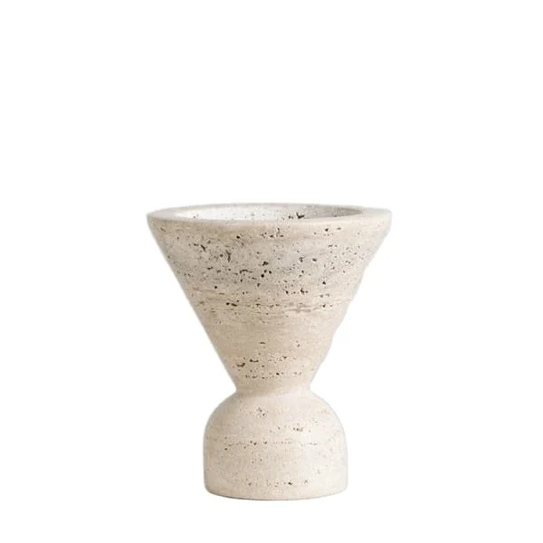 natural Beige Travertine Marble Stone Wood Mubkhar Incense Burner Holder