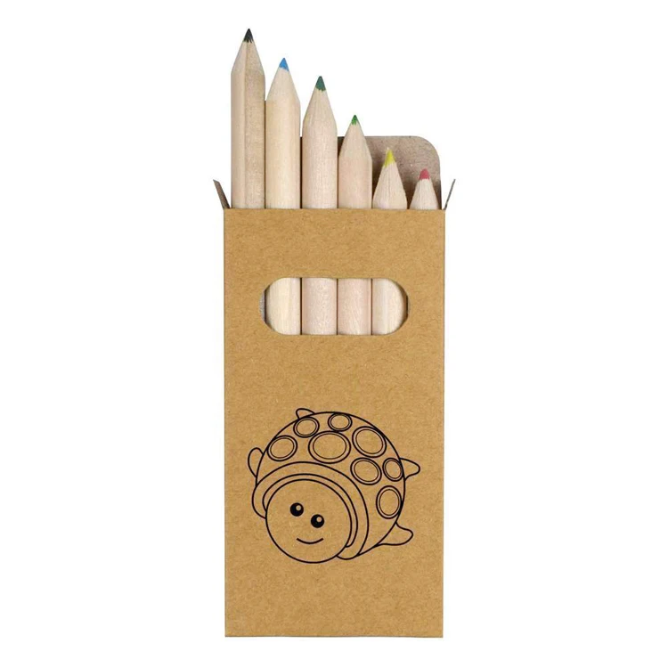 Wholesale best price school stationery mini colored sketch pencils custom 6 colors short Pencil Colors Set for kids