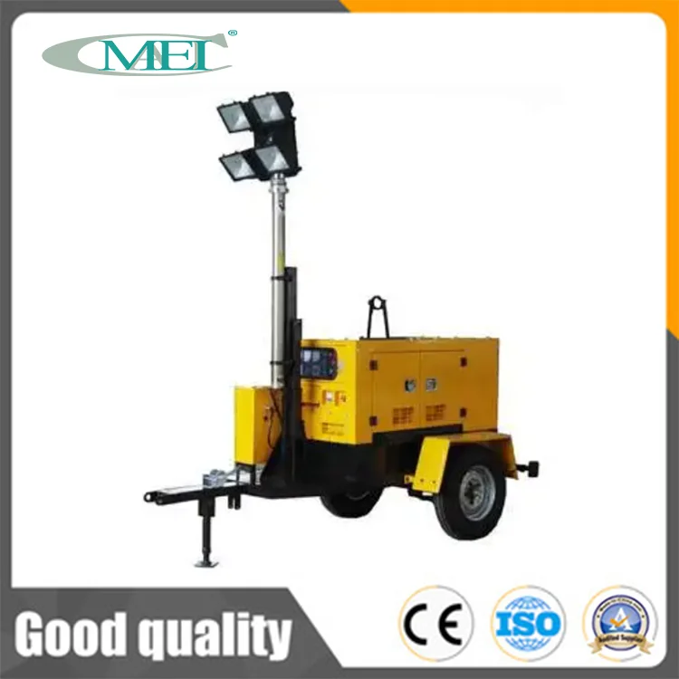 Factory Construction Mobile Outdoor Light Tower 9m Trailer Mounted Lighting Tower for Sale