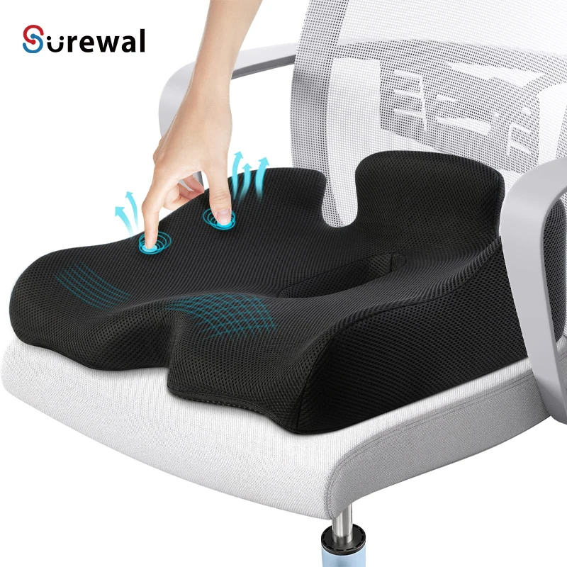 SUREWALHOME Large Memory Seat Cushion for Office Chair Pressure Relief Sciatica & Tailbone Pain Relief  Foam Seat Pad