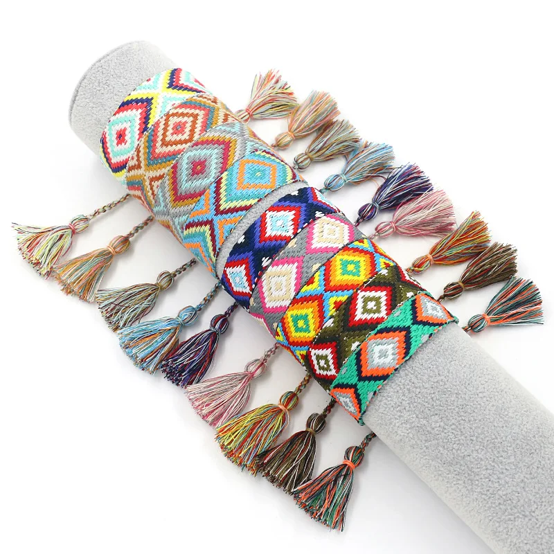 custom Blank ribbon bracelet tassel woven diy wrist strap charm fabric friendship woven embroidery bracelet