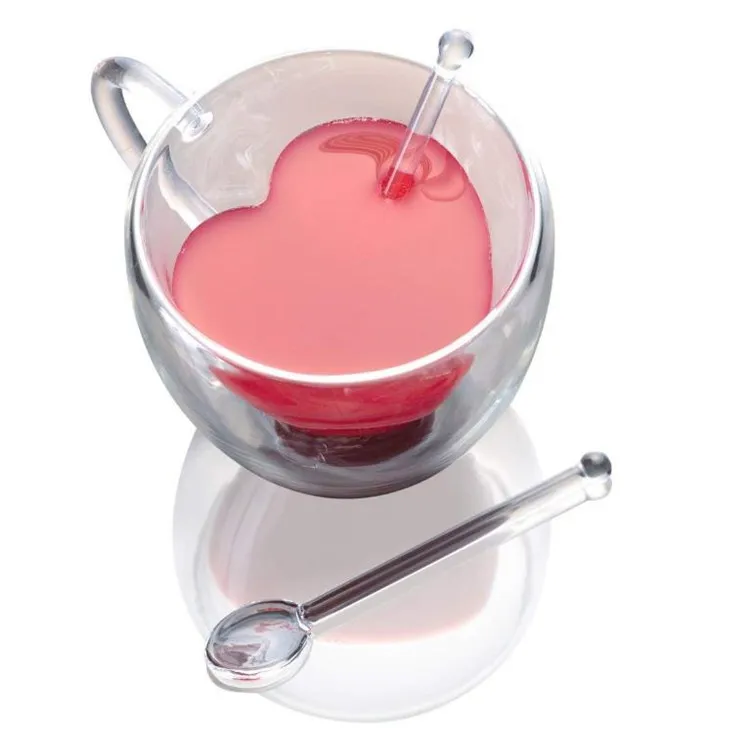 New Arrival Manufacturer 180ml/240ml Heart-Shaped Double Wall Glass Borosilicate Coffee Cup