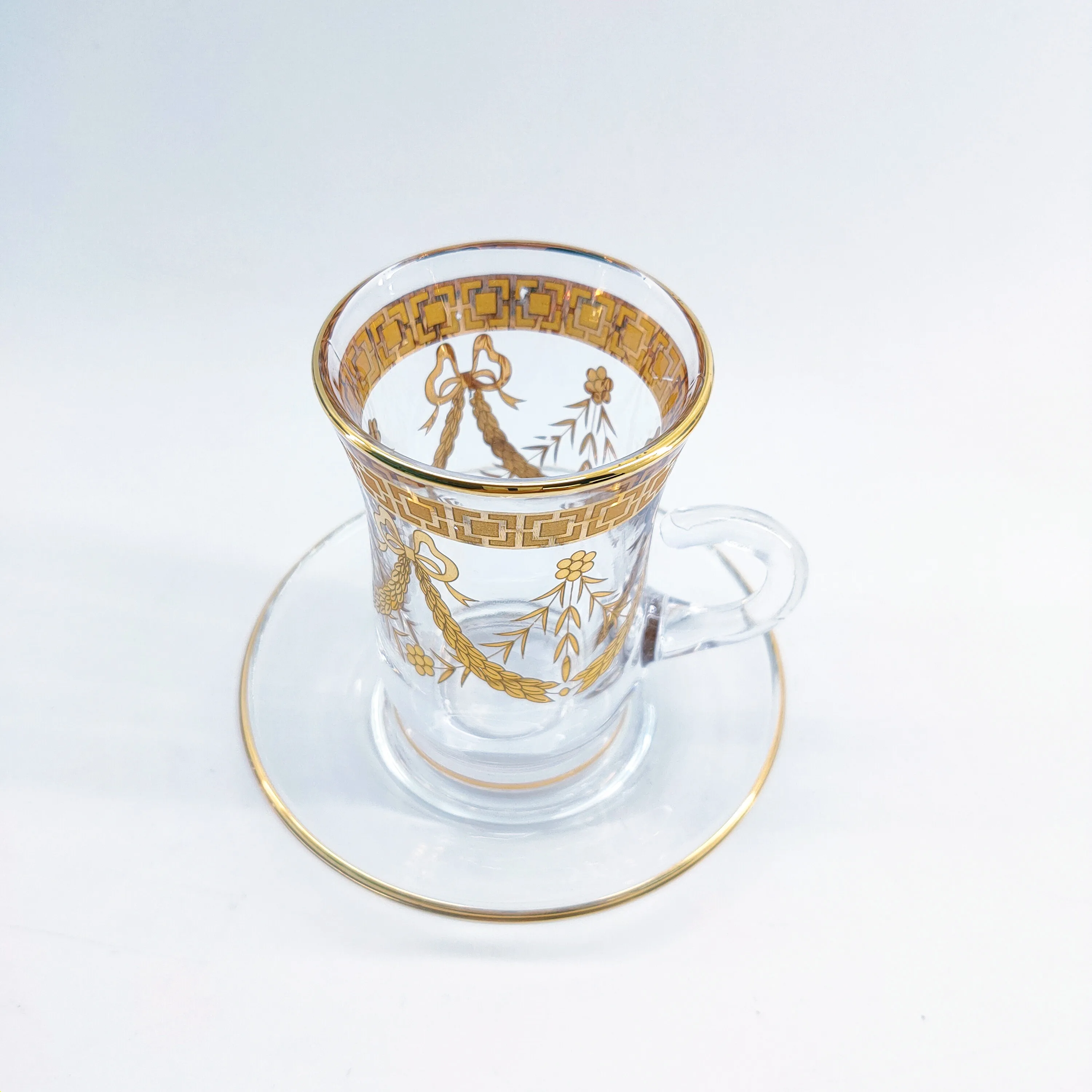 Wholesale Crystal Gold Rim Glass 12 PCS Set of Coffee Cup Turkish Cup Kuwait Classic Gawa Cups