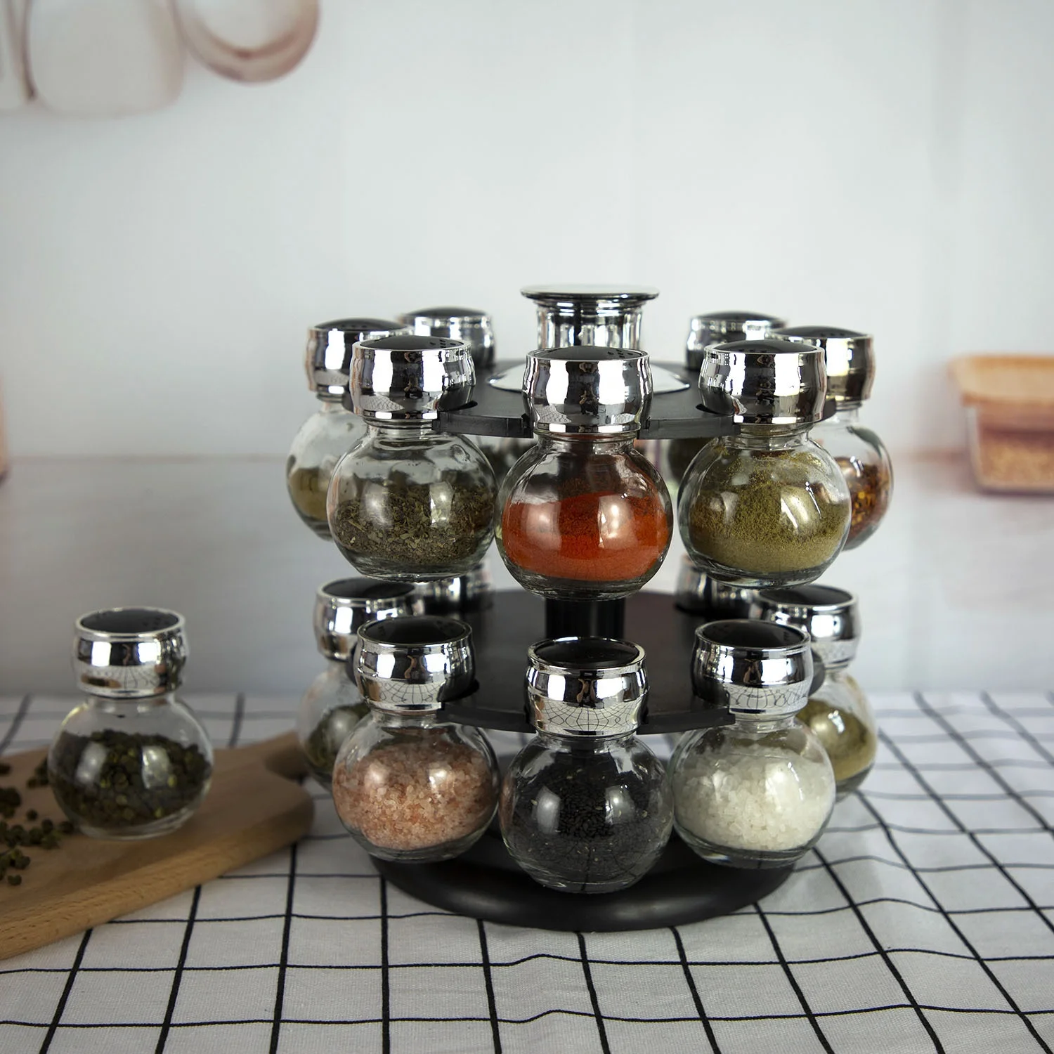 Кухонные принадлежности специй соль перец приправа набор стеклянных банок 16 шт 100 мл с кронштейн с вращением на стеллаж для выставки товаров