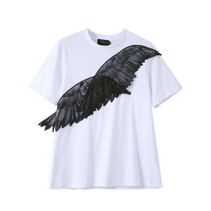 Individual design blouse angel wings embroidered applique T-shirt female