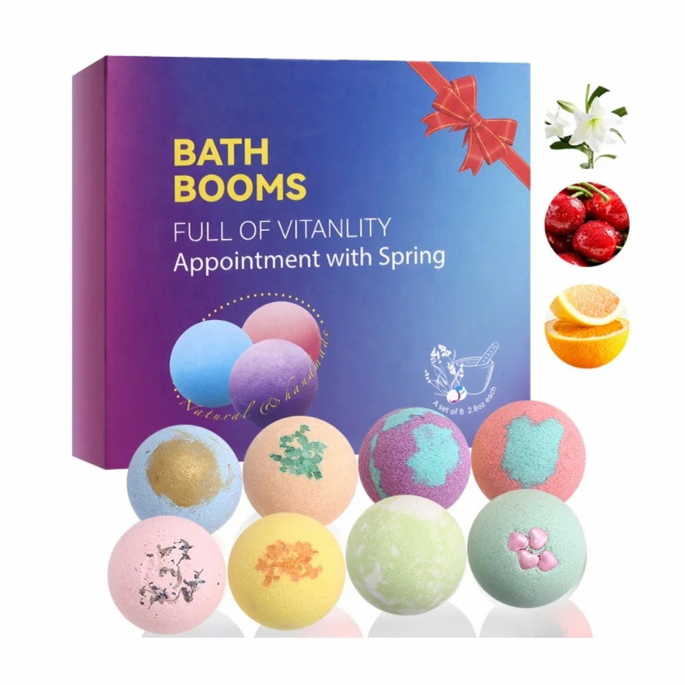Wholesale Organic Handmade 8 Pack Luxury Fizzy Bubble Bath Bombs Gift Set