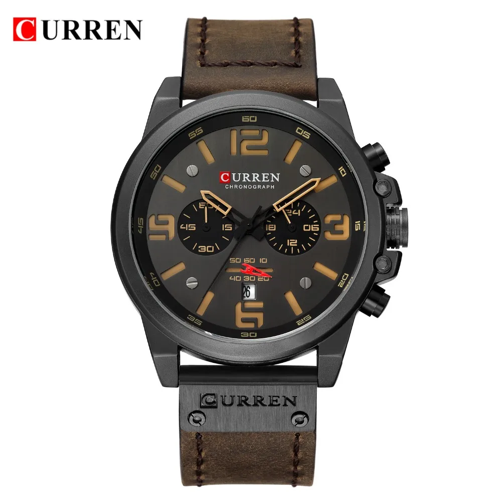  CURREN 8314 трендовые красные мужские кварцевые часы подлинный кожаный ремешок 24 часа в сутки хронометр Отображение даты на открытом воздухе
