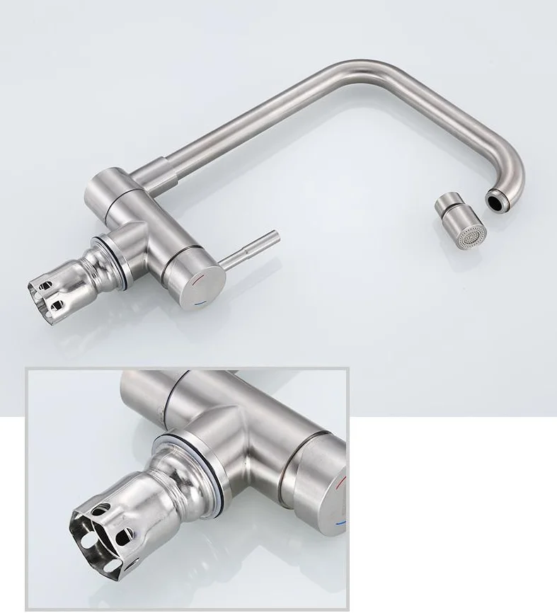 Home Downward Folding Mixer Tap Hot Cold Water Revolve Nozzle Brush 304 Stainless Steel Kitchenroom Sink Faucet