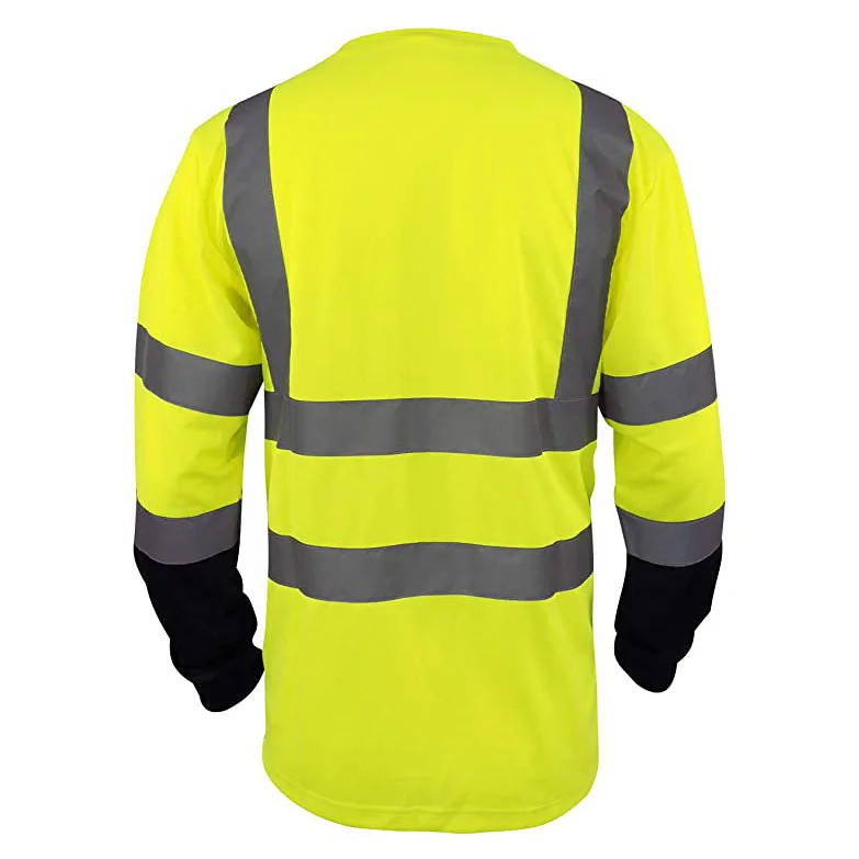 Изготовление на заказ Печать логотипа Hi Vis футболка карман Светоотражающая два тона с коротким и длинным рукавом чтобы вы были заметны черной подошве; Цвета: