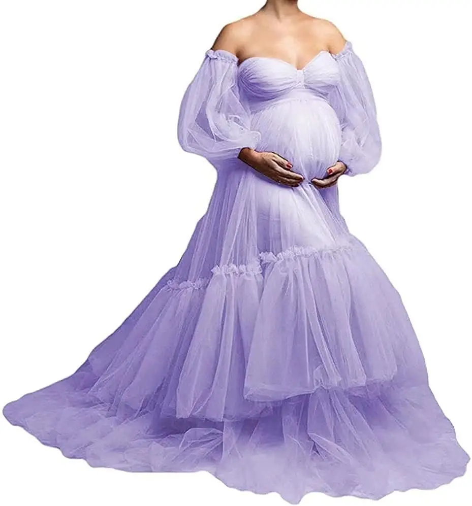 2024 new arrival photoshoot Ruffles Tulle dress maternity women clothes sexy pregnancy dresses pregnant for photography Mother D