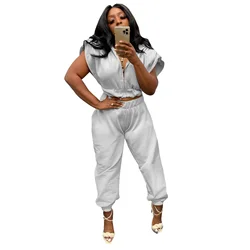 LW F7535 Fashion split cuff casual solid color sweater set womans tracksuit jogger suit woman