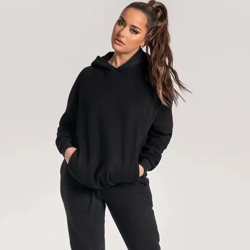 Winter Women Pullover Hoodies Set 2022 Custom Unisex Plus Size Two Piece Jogger Set Women Sweatsuit Set