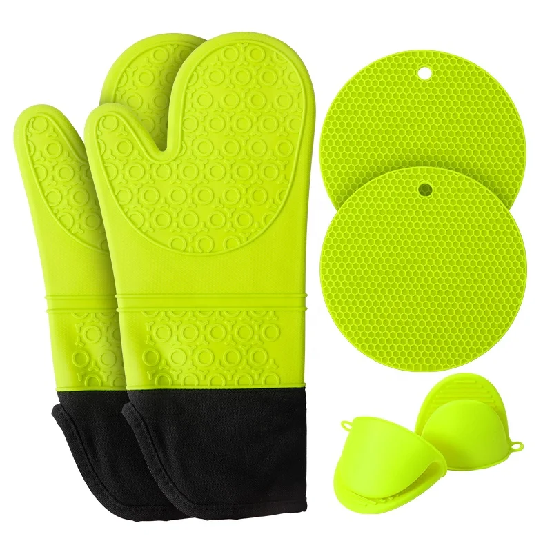 Oven Mitts Pot Holders BBQ Microwave Cooking Glove Kitchen Baking Gloves Set Heat Insulating Resistant Silicone Printed 2 Sets