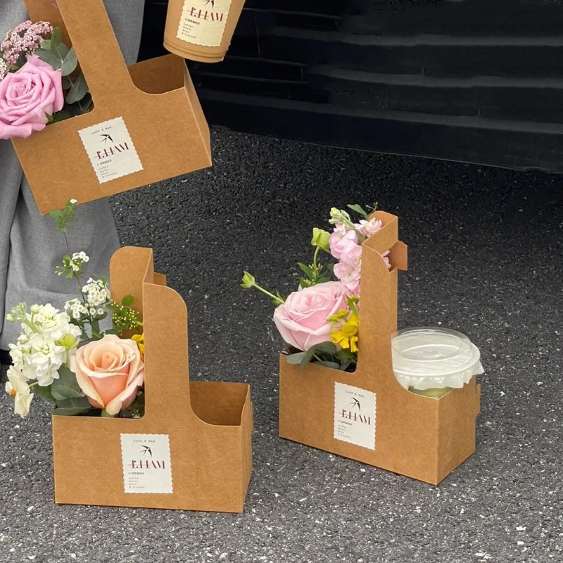 High-Quality Kraft Paper Handheld Paper Cup Holders Coffee Milk Tea Drinks Takeaway Packing Cup Holders