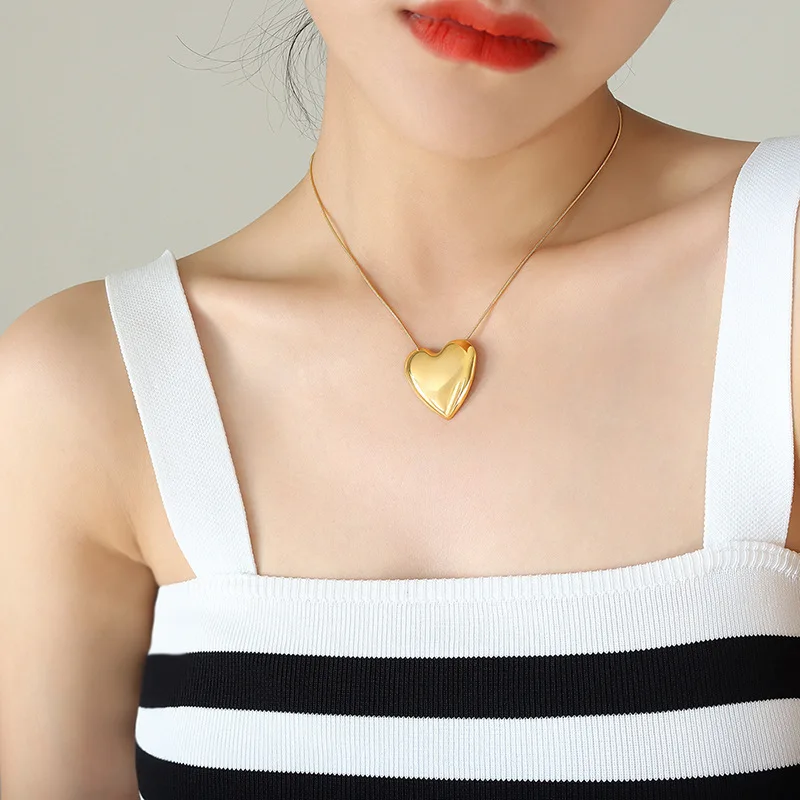 Новинка цепочка из нержавеющей стали со змеиной костью 18 карат позолоченное полированное большое сердце ожерелье для