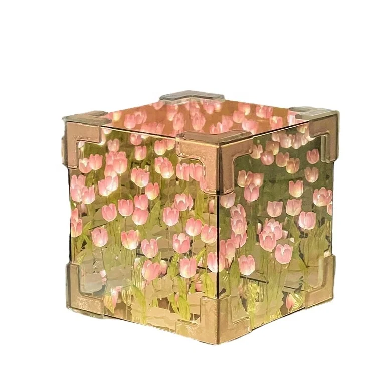 New ideas tulips lamp night lights tulip cube handmade DIY Materials Roses to Girl Gifts Tulip Flower tables lamp