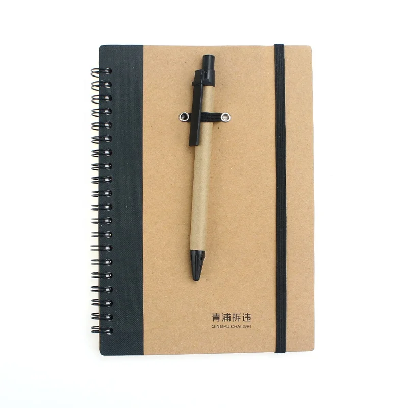 2021eco friendly paper cover spiral office diary journal note book a5 notebook with pen gift set custom logo
