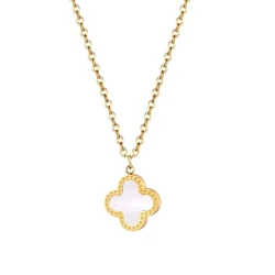 Stainless steel Gold color mother of pearl clover pendant chain Necklace jewelry for Women