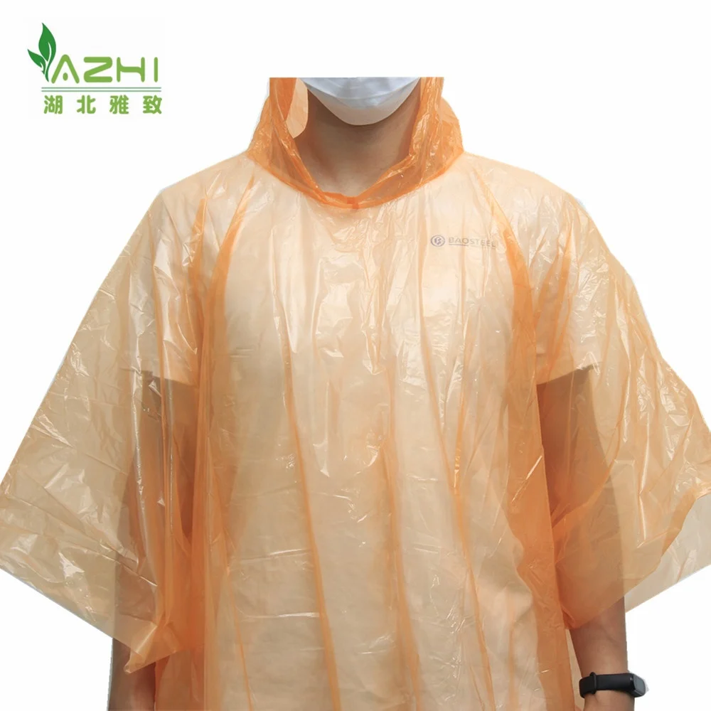 Hubei manufacturer Disposable emergency PE rainwear adults/kids orange rain coats plastic raincoat waterproof rain poncho