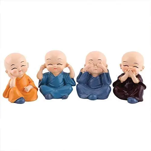 Chinese Zen Living Room Office Desktop Decoration Resin Small Ornaments Car Figurine Four Not Lmonk Cute Buddhist Monk Set