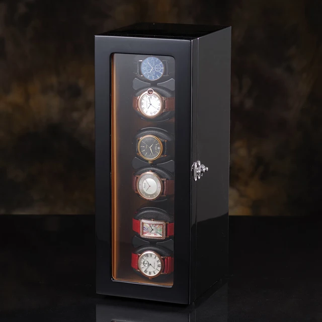 Super silent Oem logo Luxury High quality Automatic Watch winder box case safe wood leather rotations  6 slots  with OPEN-STOP