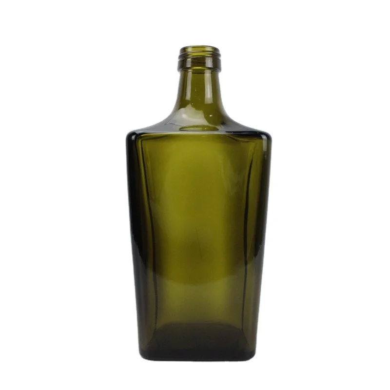 Wholesale 700ml Dark Green Square Glass Bottle Custom for Tequila Whisky Vodka Brandy Beverages