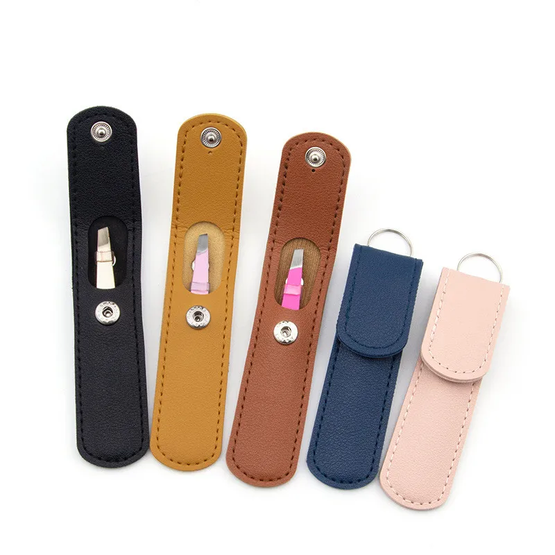 Factory hot sale eyebrow tweezers with leather case beauty tool colorful eyebrow tweezers
