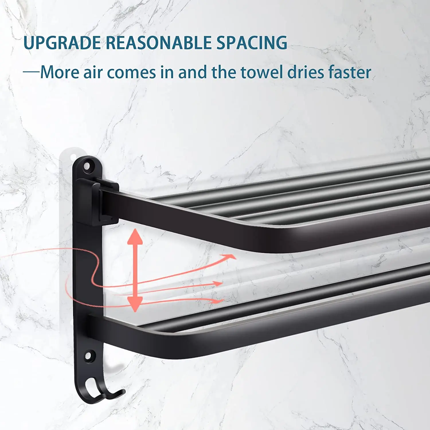 Towel Racks for Bathroom, Black Towel Bar for Bathroom with Double Shelf, Bathroom Towel Rack Wall Mounted 2 Tier