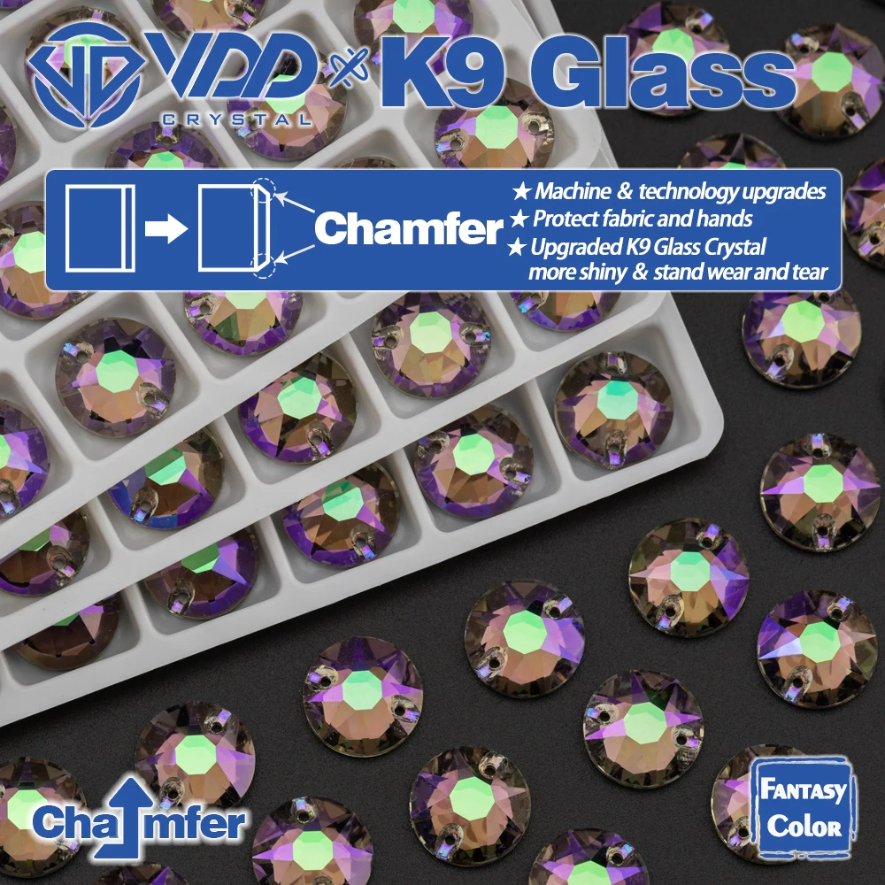 VDD 8B-8S 12mm 40Pcs Ghost Light Color Top Quality K9 Glass Sew on Rhinestone Sewing Crystal Flatback Clothes Decorations