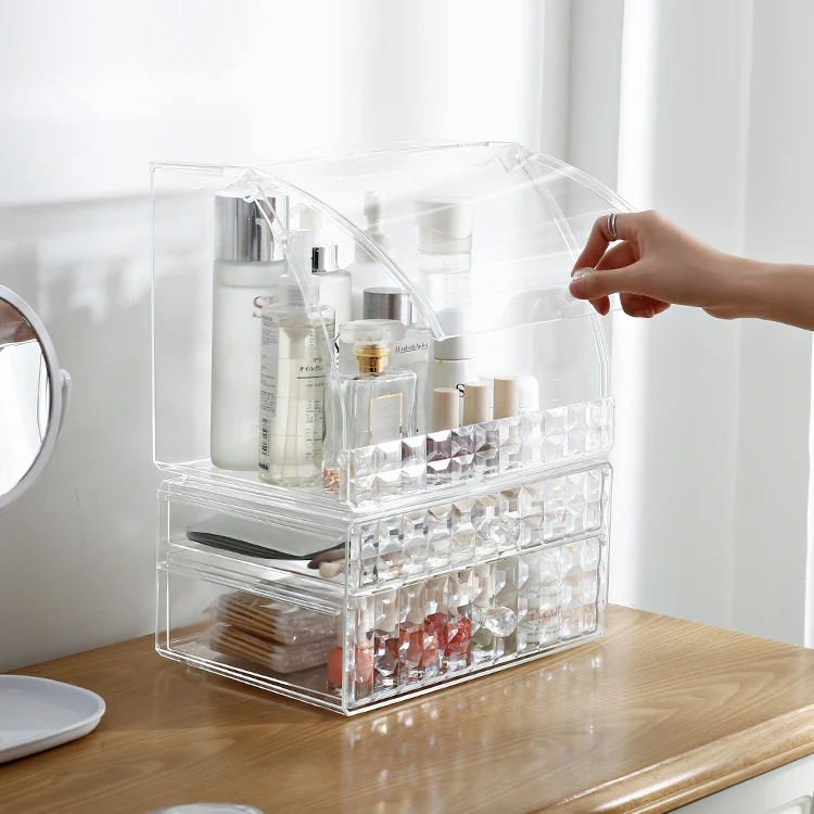 Multifunction Dustproof Four Drawer 3 Layers Display Acrylic Transparent Cosmetic Storage Box