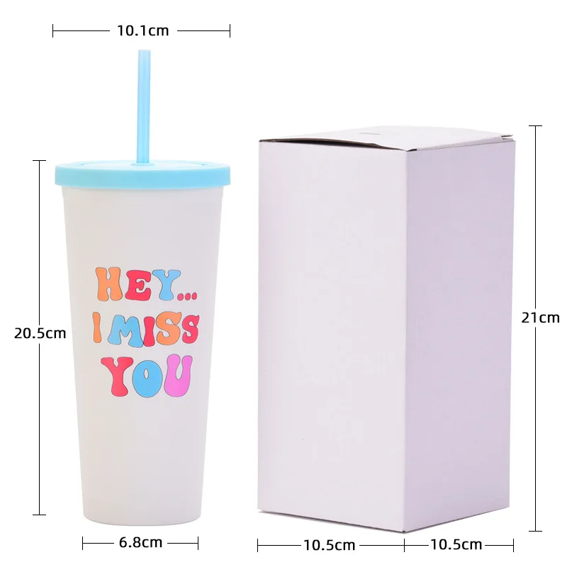 700ml New Plastic Creative Fashion Pattern Straw Cold Water Handy Cup Drink Tumbler 24oz With Lids