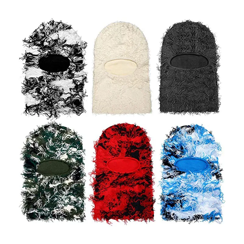 Hot Sale Conspicuous fuzzy  knitted balaclava headwear cover one hole  grassy distressed ski mask Knitted Balaclava