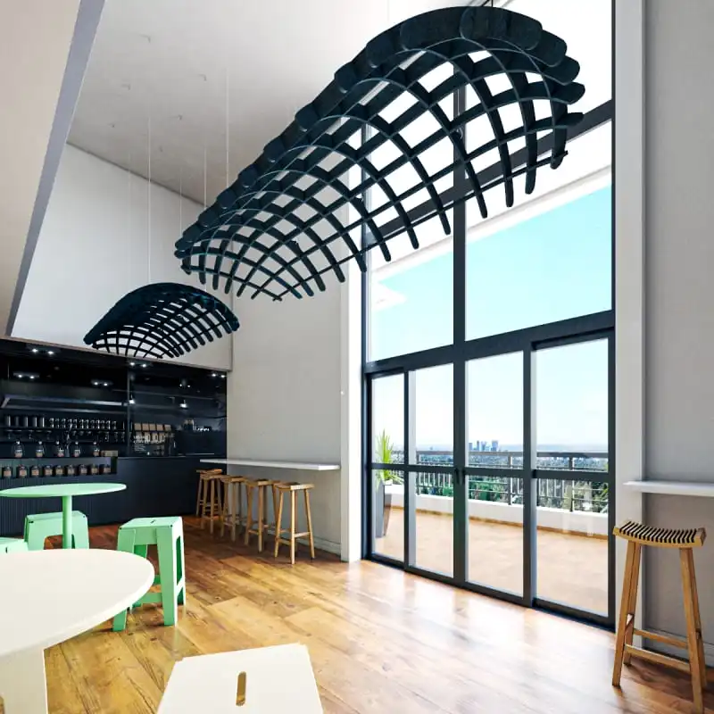 Decorative absoring insulation wave baffles felt polyester fiber soundproof wall curved pet ceiling acoustic panels