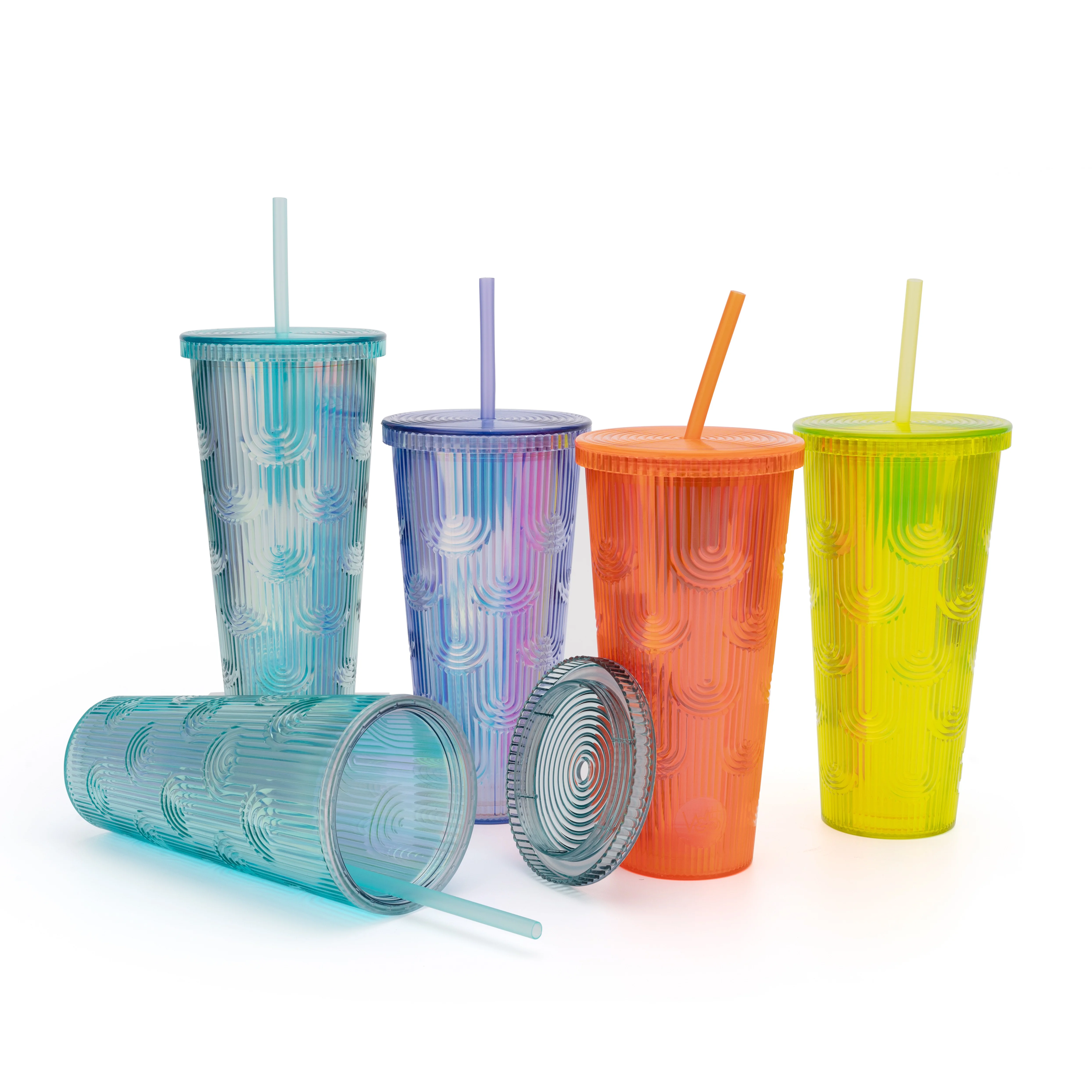 Clear leakproof 16 oz drinking glasses plastic double insulated tea infusers tumblers with lid and straw