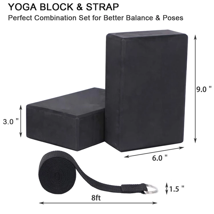 Harbour Custom Eco Friendly Biodegradable Color Eva High Density Foam Yoga Block with Yoga Strap Set