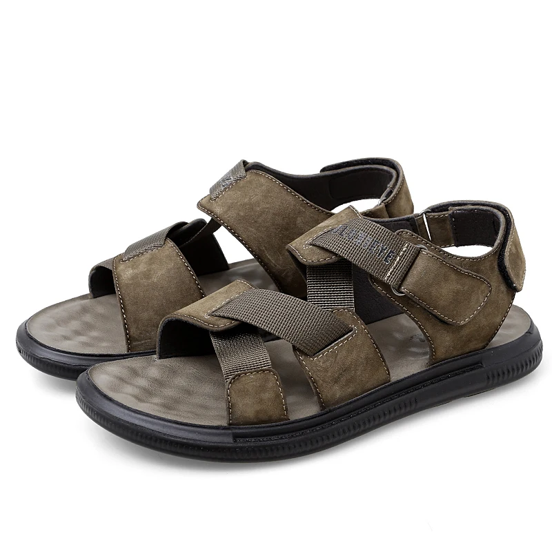 Мужские кожаные сандалии с ремешком и пряжкой, повседневные пляжные сандалии-гладиаторы на плоской подошве, лето 2021