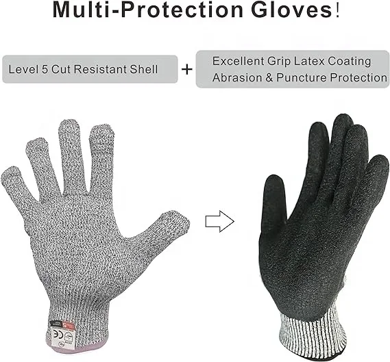 Anti Cut Proof Level 5 Hppe Coated Sandy Nitrile Anti Slip Safety Working Cut Resistant Gloves
