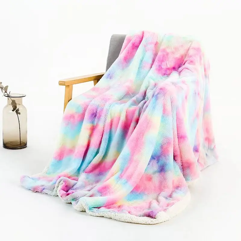 Rainbow blanket double layer blanket tie-dye air conditioning long wool blanket wholesale