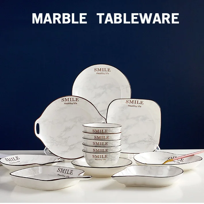 Marble Ceramic Tableware Simple Style Bone china Dinner Set Ceramic Plate Tableware
