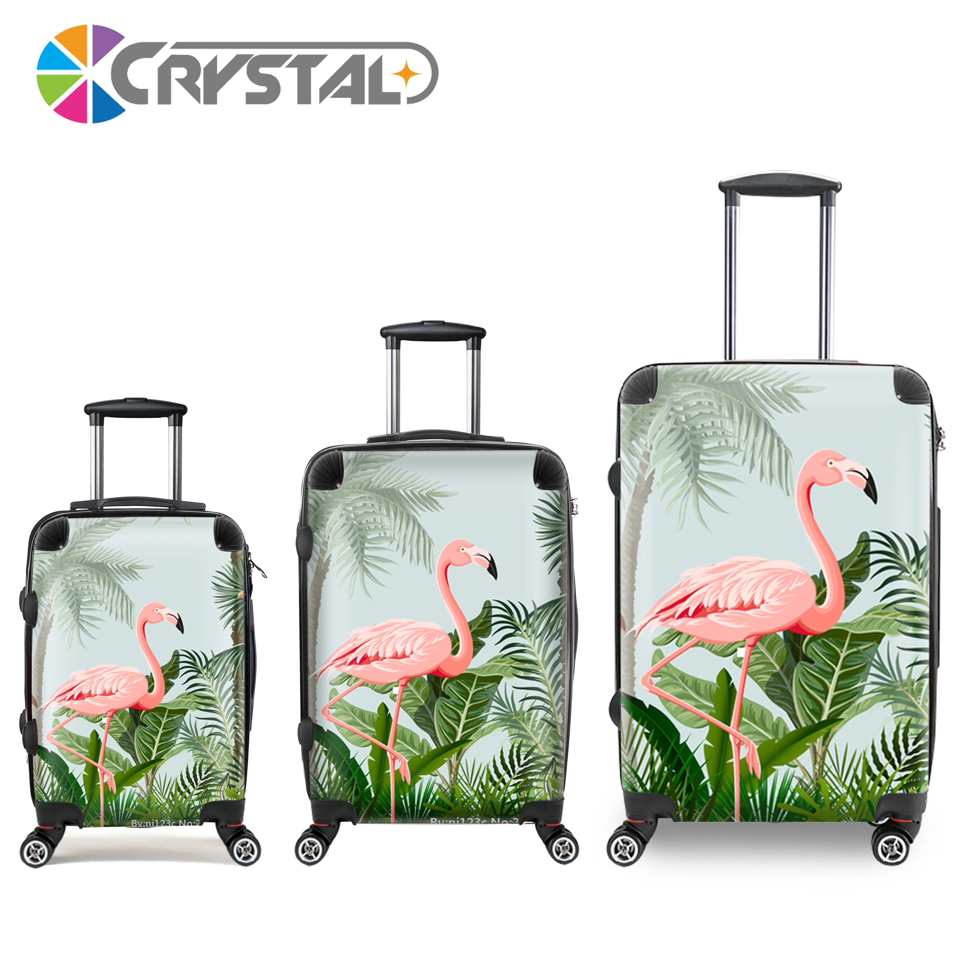 Transparent Clear Personalized Design 3 Pieces Set ABS+PC Printed Layout Trolley Suitcase Luggage Set for Fashion Girl