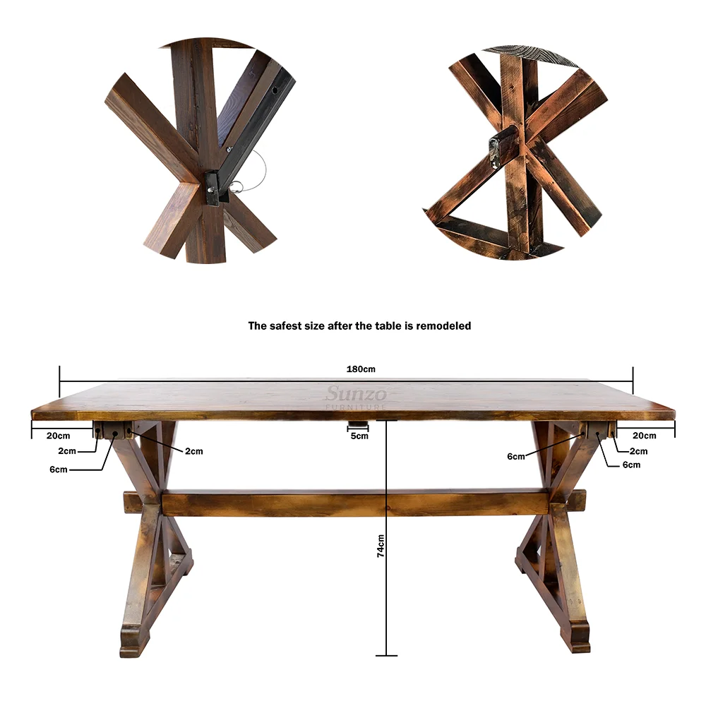 Solid Wood Folding Farm Tables Event Rental Rustic French Solid Wood Dining Farmhouse Table For Wedding