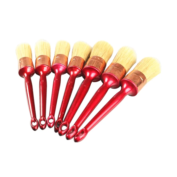 Boar Bristle Corner Detailed Cleaning Chalk Brush Round Head Brown Hair Paint Brushes with Wooden or Plastic Handle