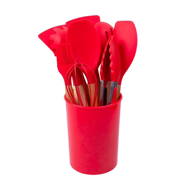 Kitchen Cooking Tool Solid Beech Silicone Wooden Utensil Set Eco-friendly 12 Pieces All-season Not Support Stocked