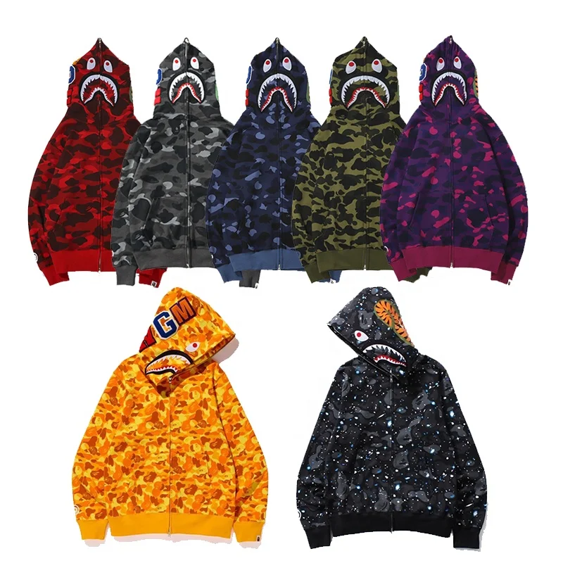 
Fashion hoodies unisex boys girls shark hoodie full face zip pullover with Embroidery WGM 